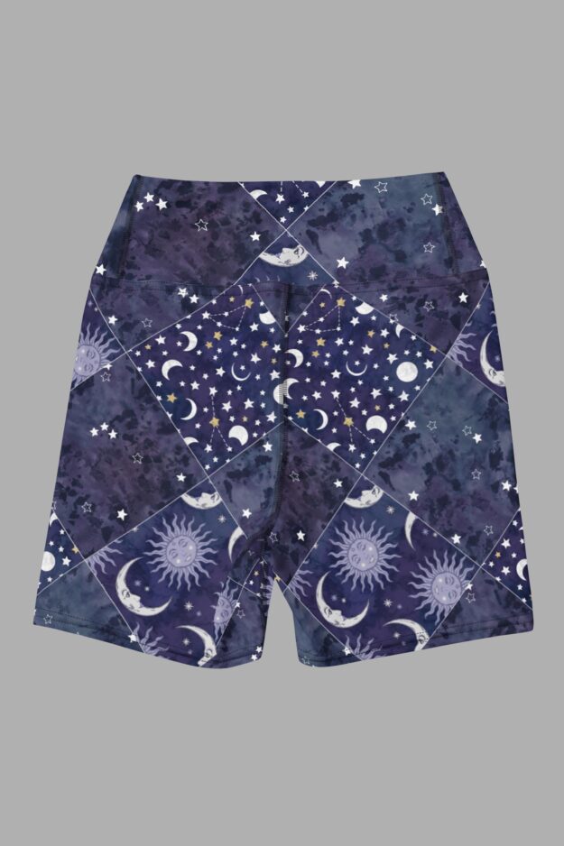 cosmic drifters celestial patchwork yoga shorts back2