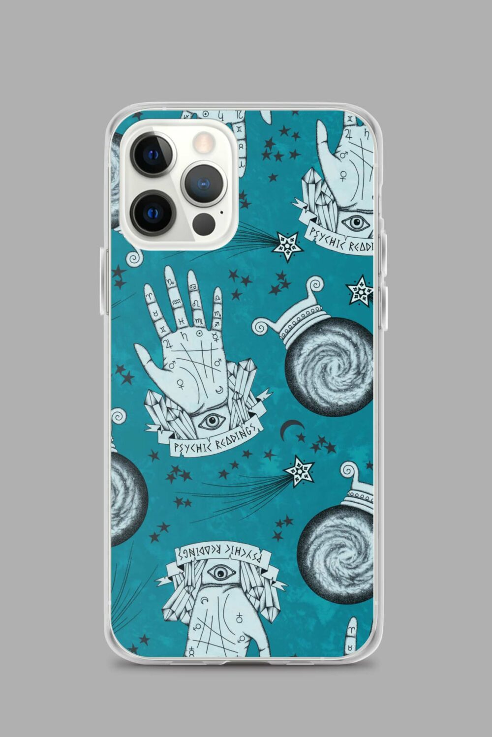 cosmic drifters clairvoyant clear case for iphone iphone 12 pro case on phone 64e355e7aec9b