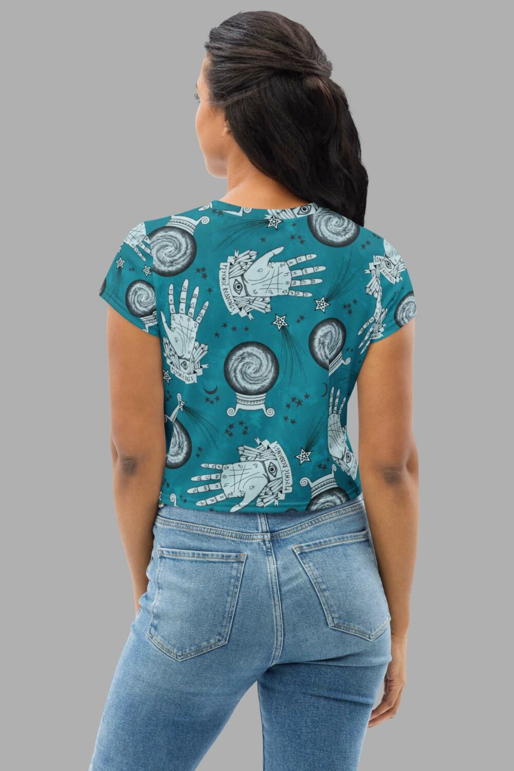 cosmic drifters clairvoyant print crop tee back