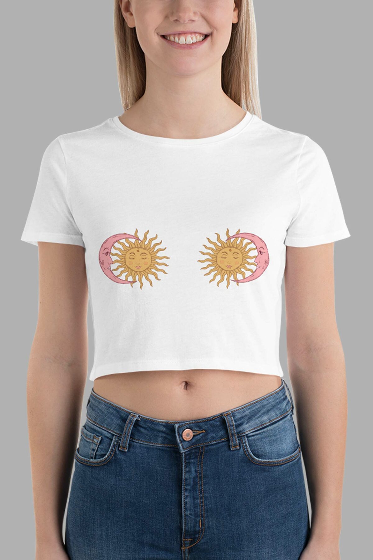 cosmic drifters cosmic tiddies print womens crop tee front