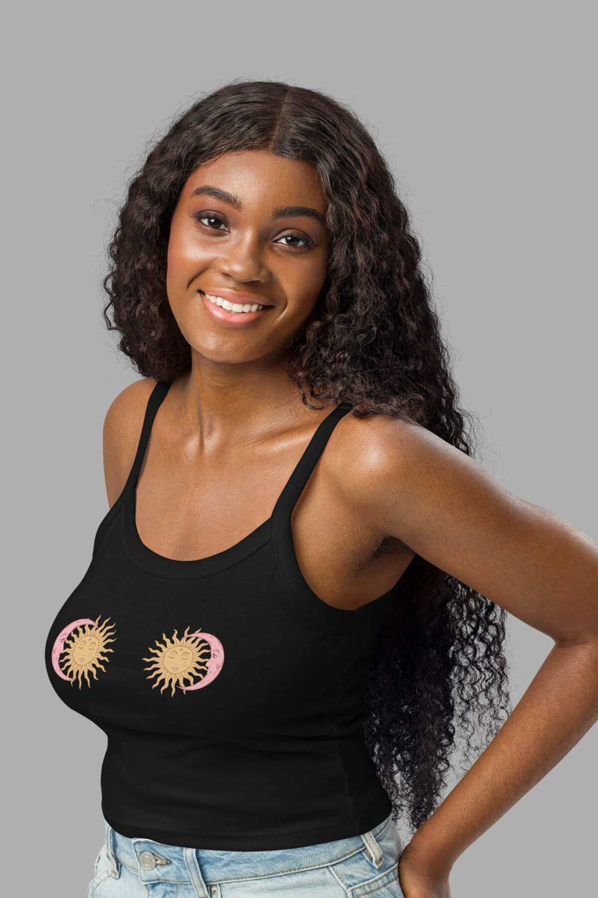 cosmic drifters cosmic tiddies print womens micro rib tank top solid black side