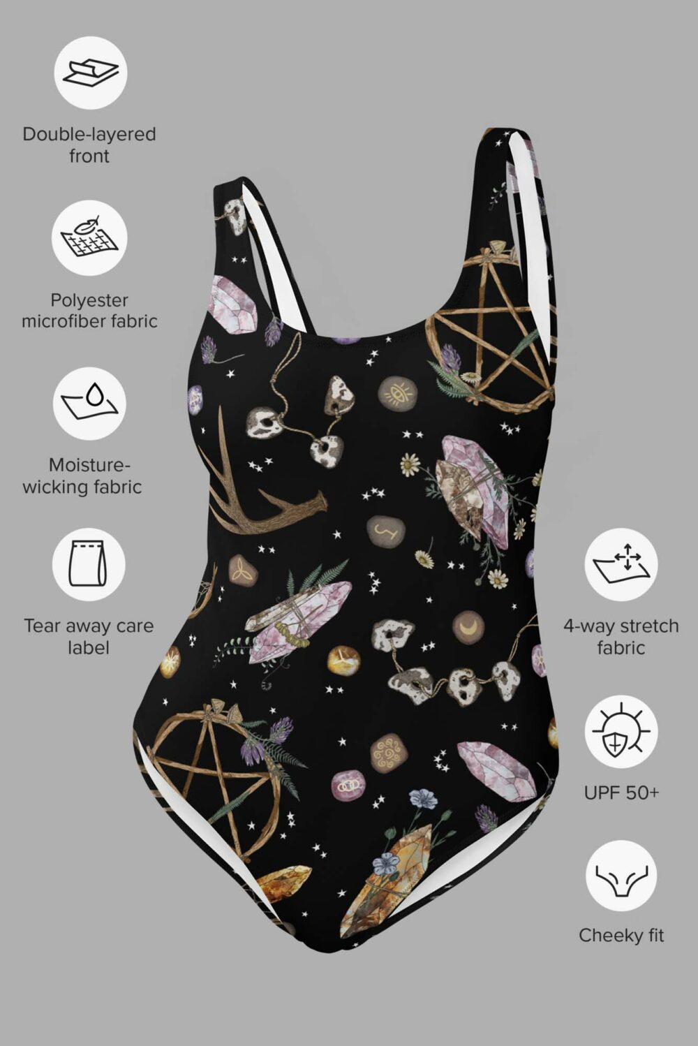 cosmic drifters earth witch print one piece swimsuit