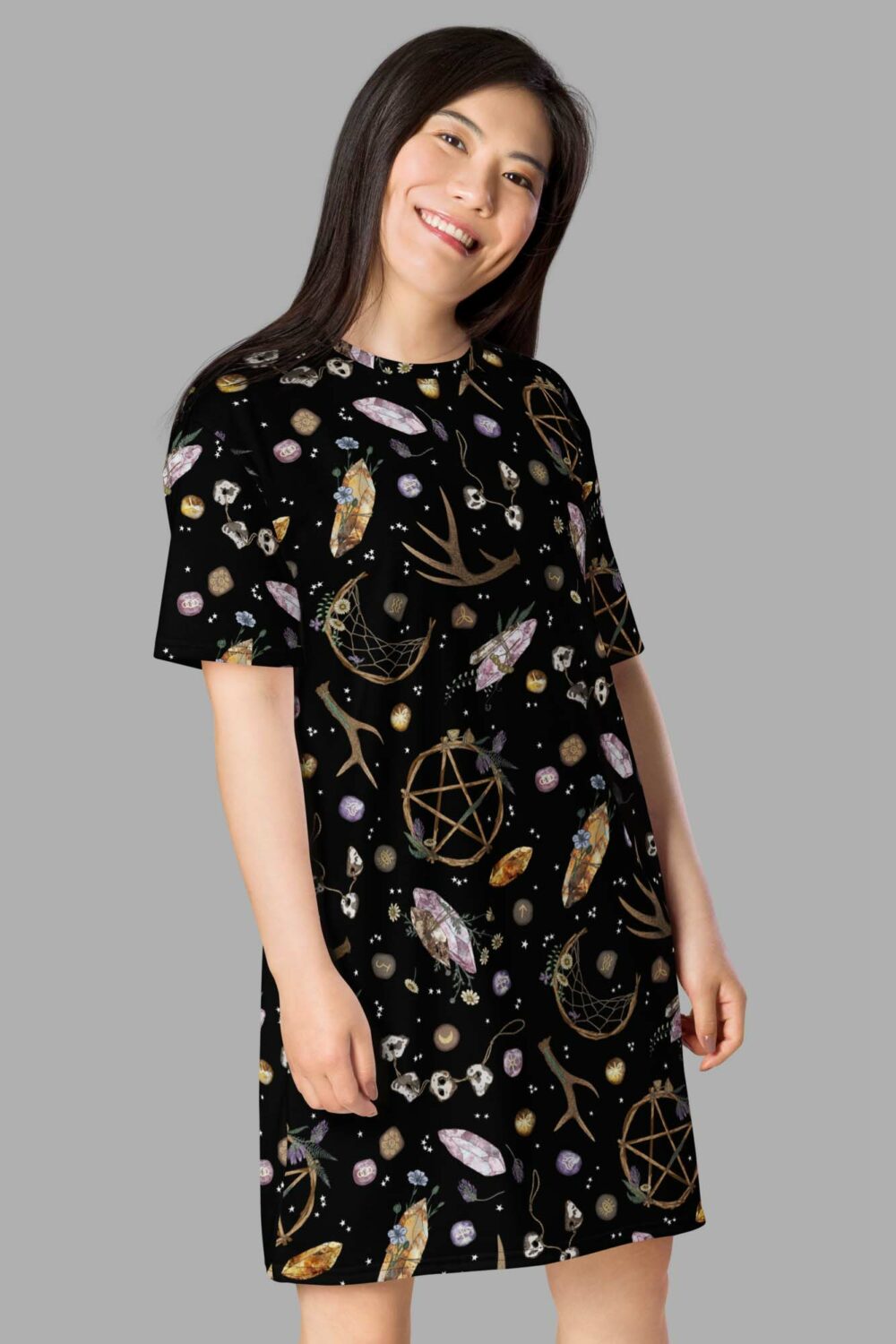 cosmic drifters earth witch print t shirt dress front3