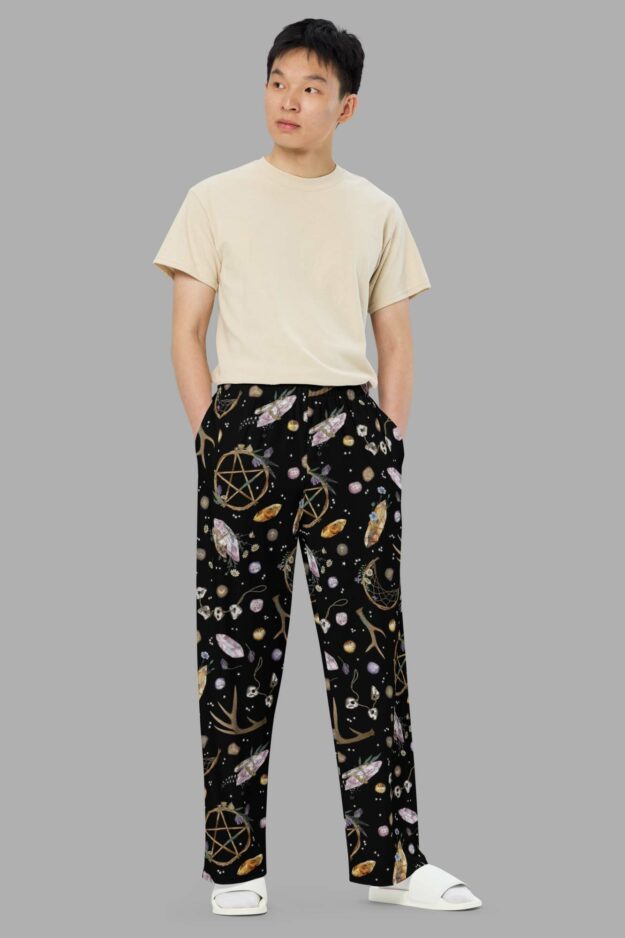cosmic drifters earth witch print wide leg lounge pants front