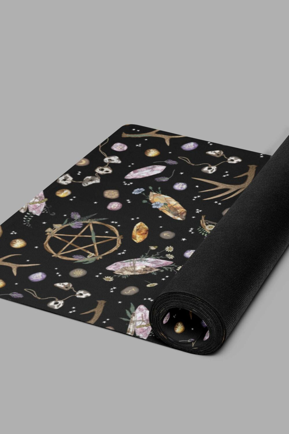 cosmic drifters earth witch yoga mat rolled