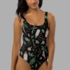 cosmic drifters forest witch print one piece swimsuit front
