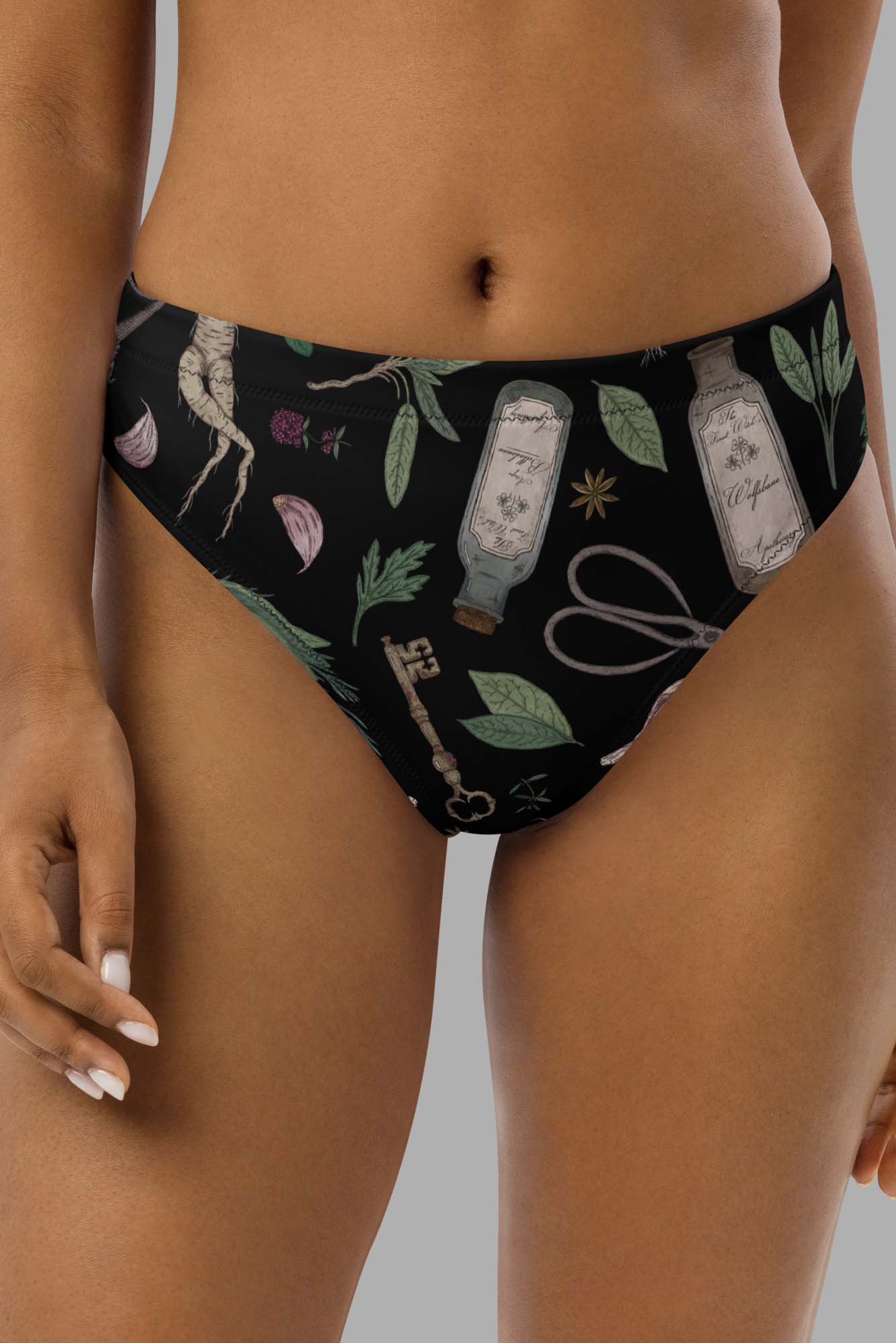 cosmic drifters forest witch print recycled high waisted bikini bottom