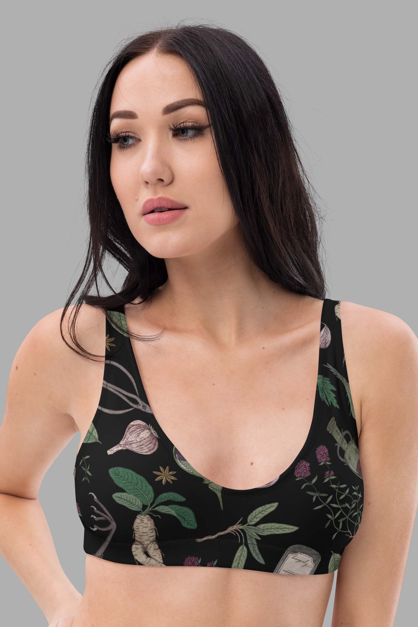 cosmic drifters forest witch print recycled padded bikini top