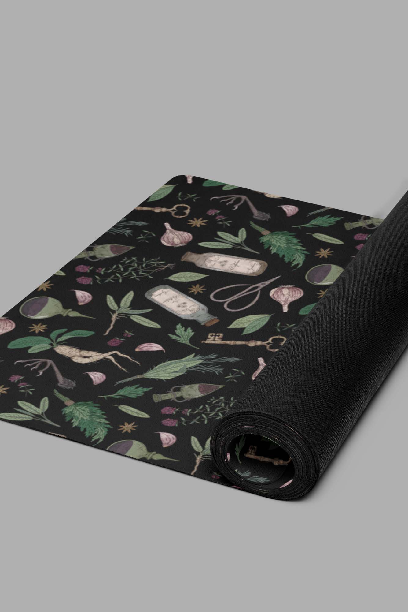 cosmic drifters forest witch yoga mat rolled