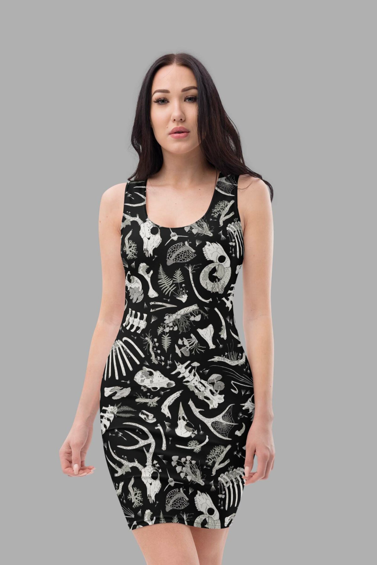 cosmic drifters fungalis print bodycon dress front