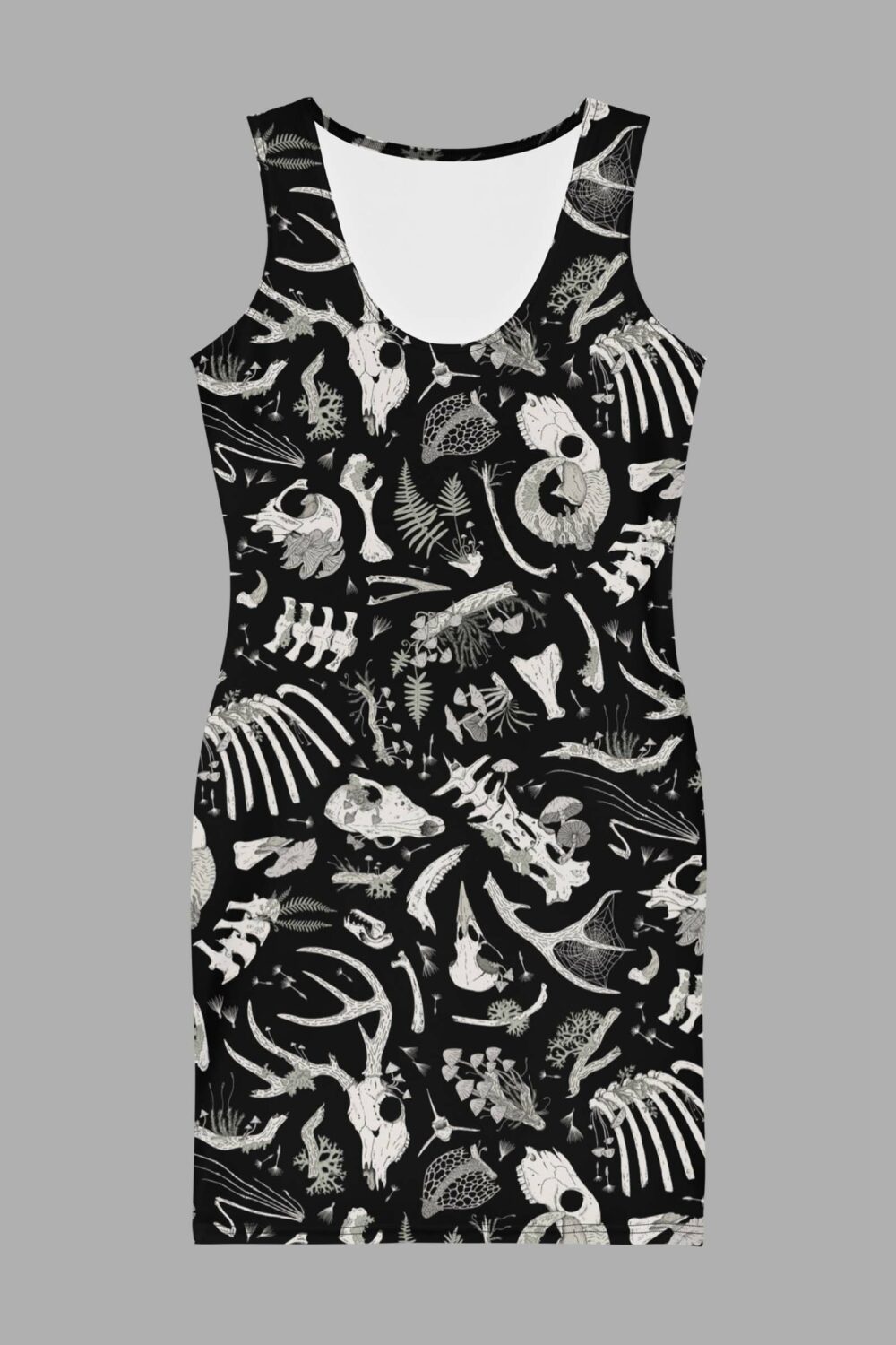 cosmic drifters fungalis print bodycon dress front 2