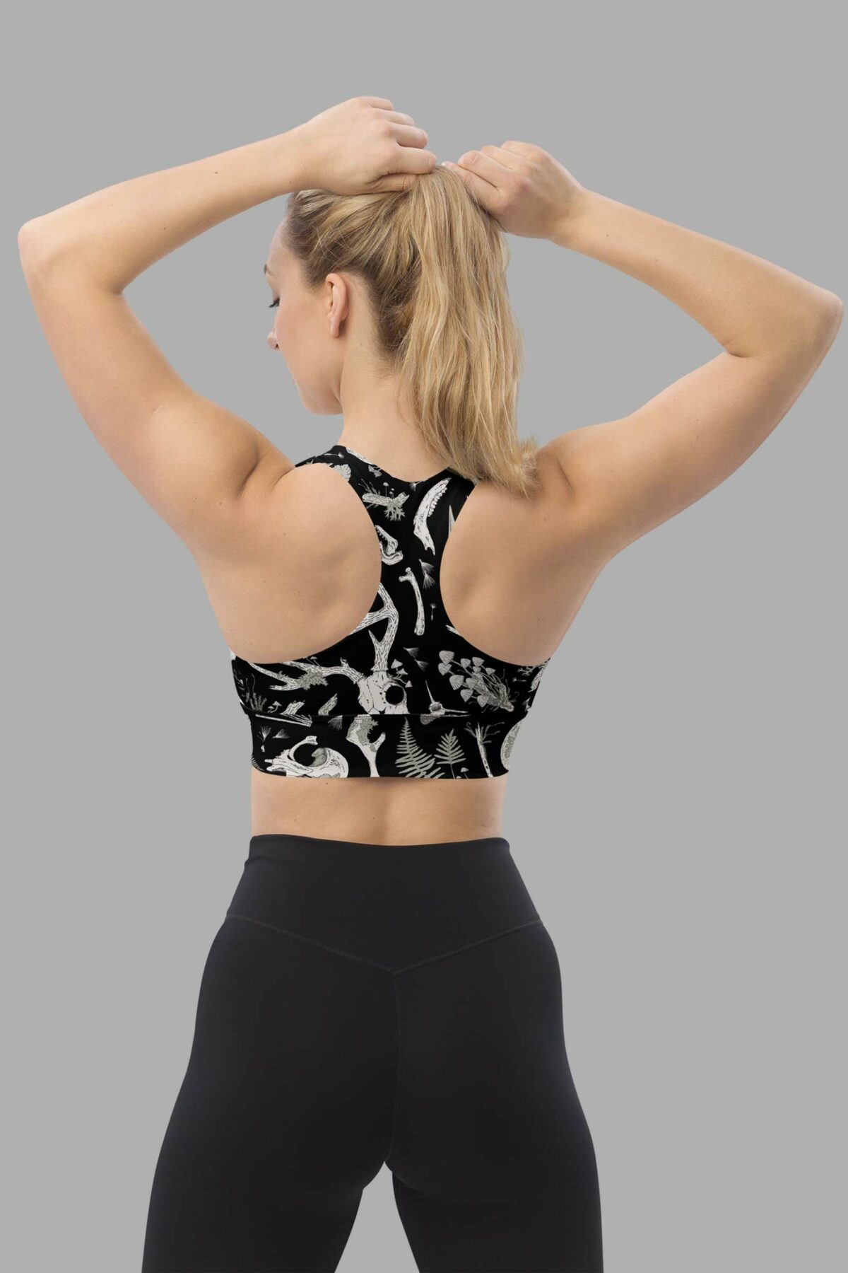 cosmic drifters fungalis print recycled longline sports bra back