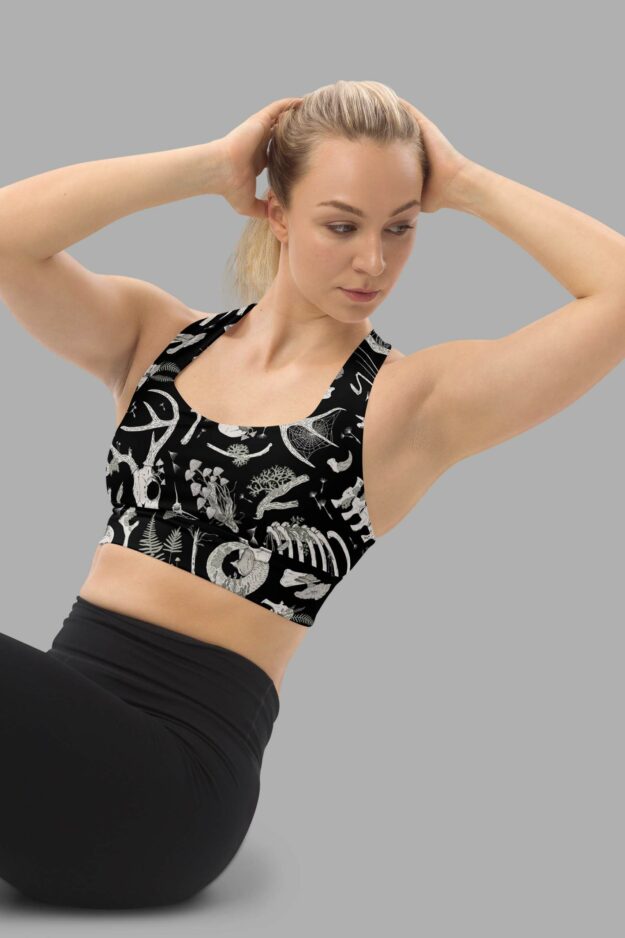 cosmic drifters fungalis print recycled longline sports bra side