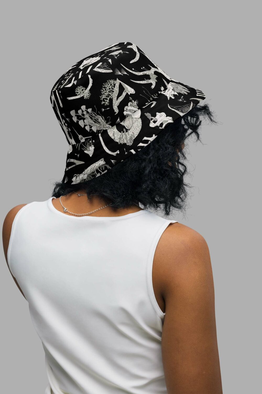 cosmic drifters fungalis print reversible bucket hat back