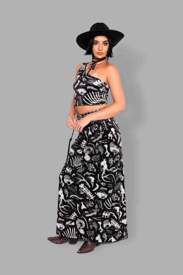 cosmic drifters fungalis print velvet top skirt side