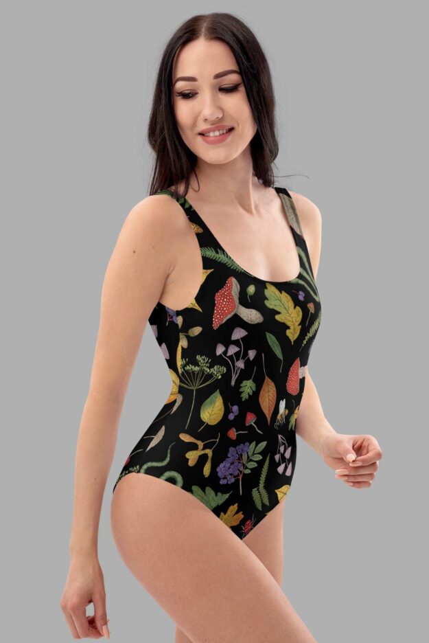 cosmic drifters hedge witch print one piece swimsuit side