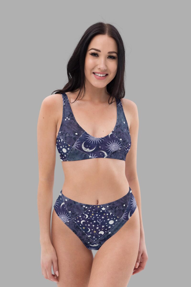 cosmic drifters high waist bikini celestial patchwork print front