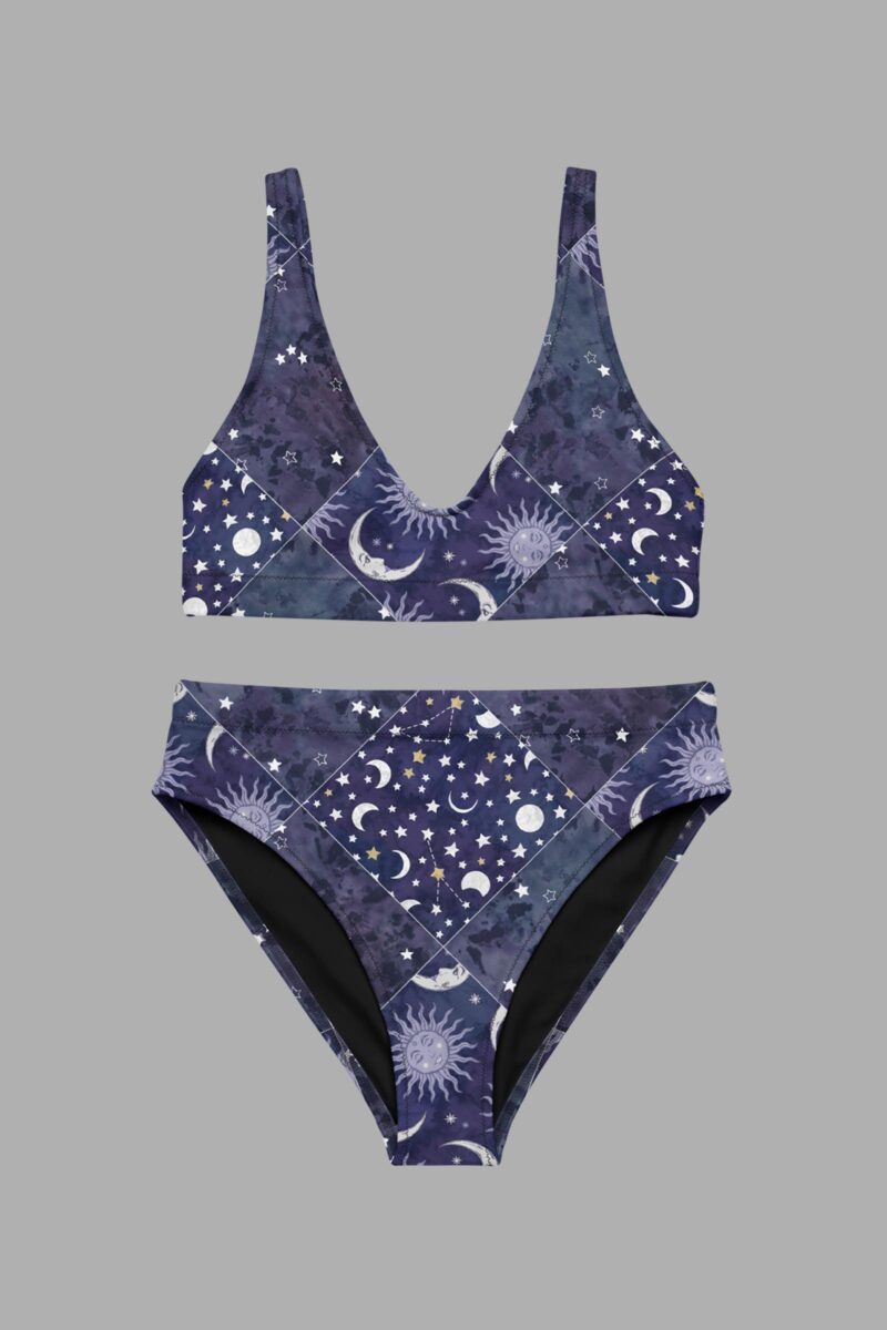 cosmic drifters high waist bikini celestial patchwork print front2