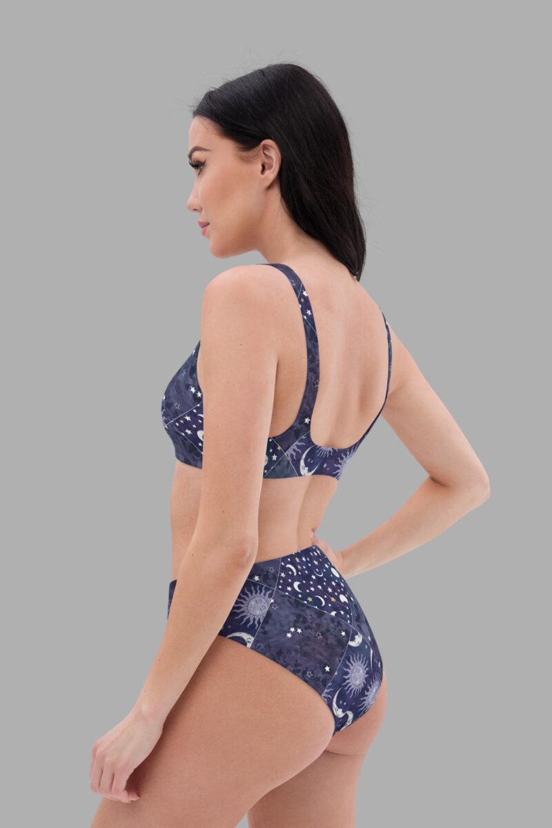 cosmic drifters high waist bikini celestial patchwork print side