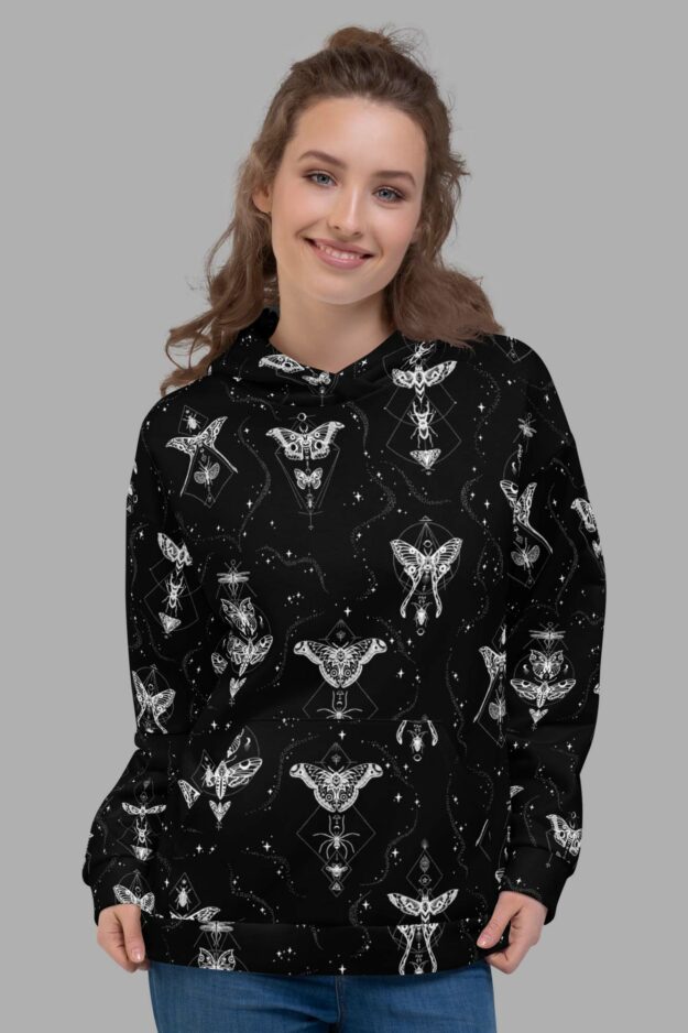 cosmic drifters hoodie front entomon print
