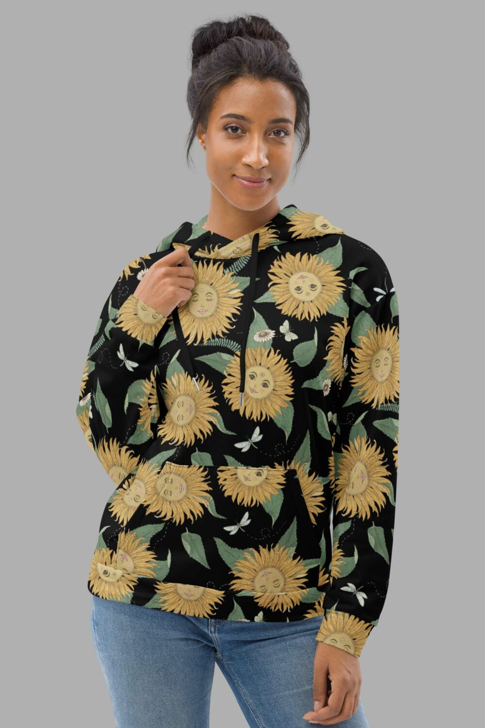 cosmic drifters hoodie front sunflower daze print