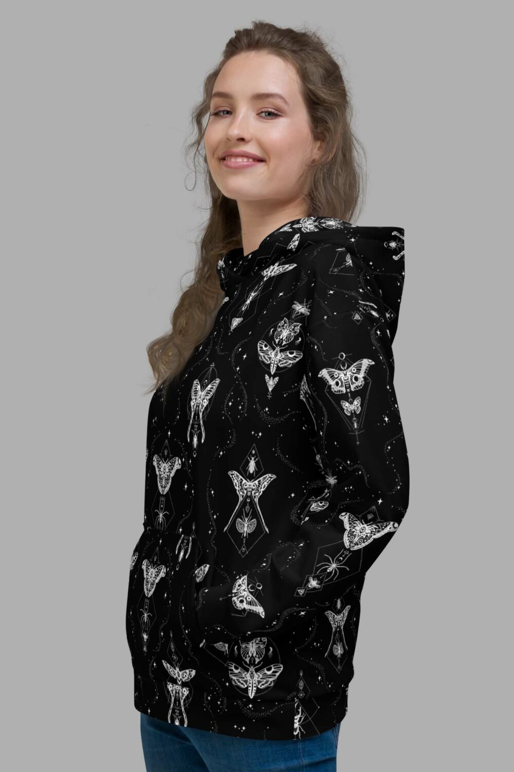 cosmic drifters hoodie side entomon print