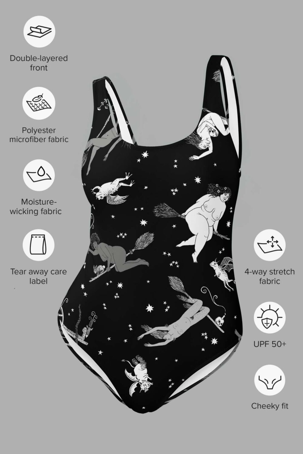 cosmic drifters intersectional witches print one piece swimsuit