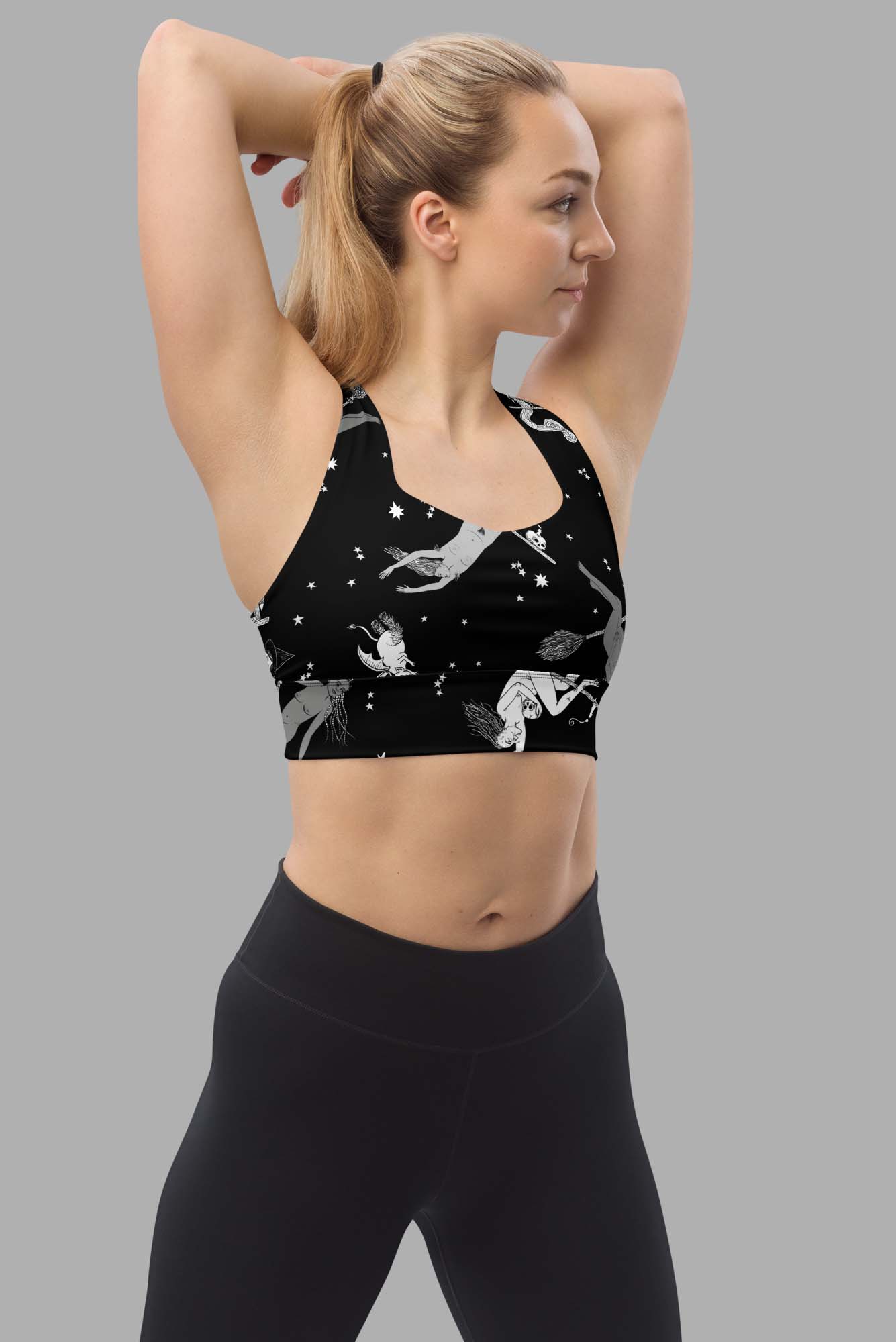 cosmic drifters intersectional witches print print longline sports bra