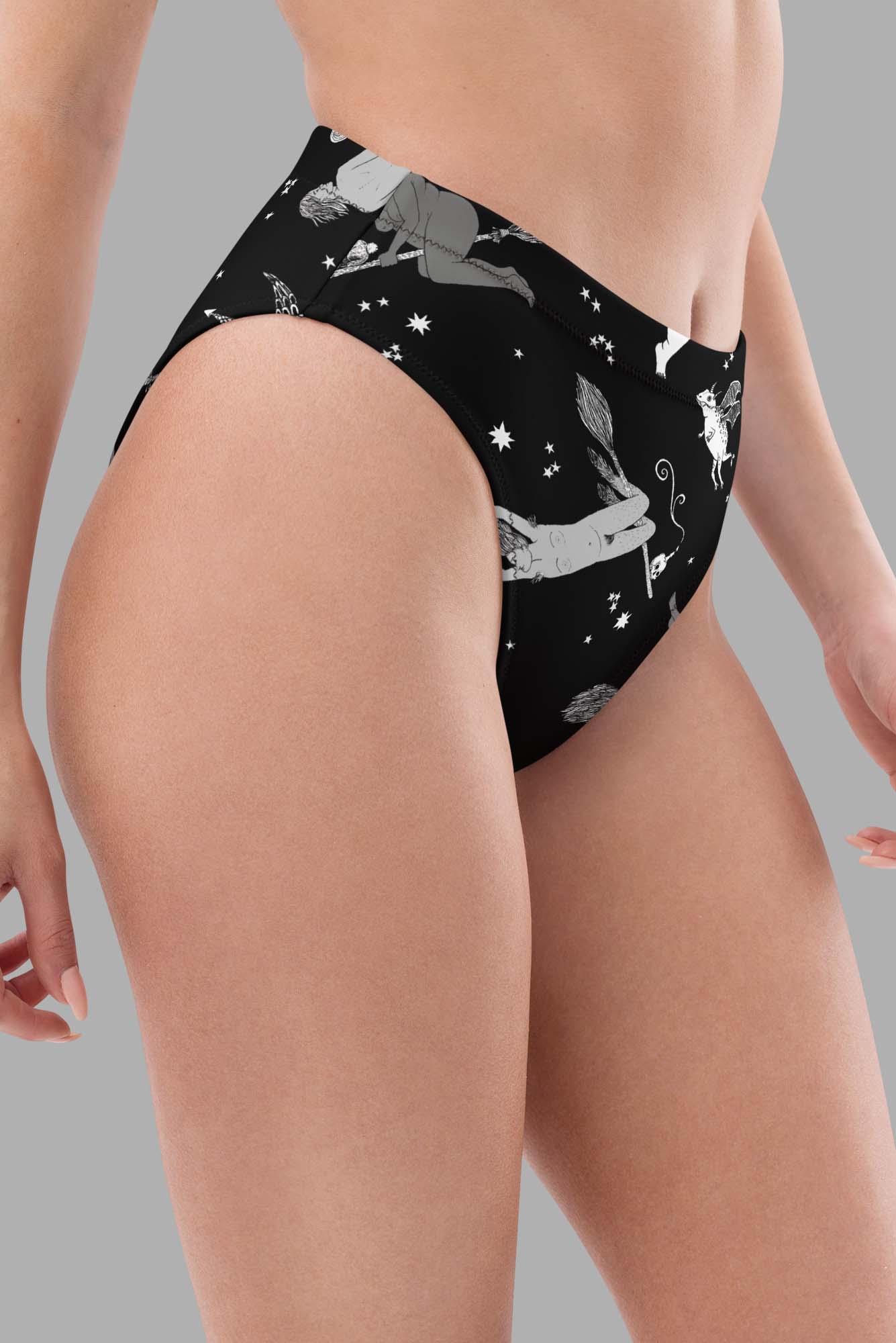 cosmic drifters intersectional witches print recycled high waisted bikini bottom side