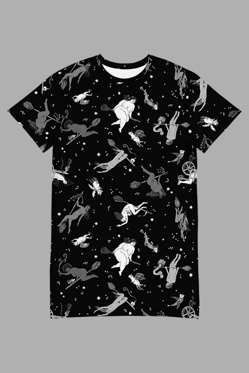 cosmic drifters intersectional witches print t shirt dress front2