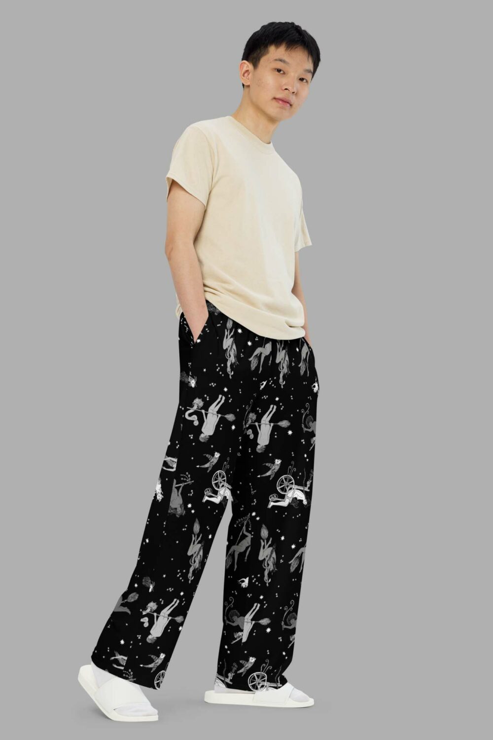 cosmic drifters intersectional witches print wide leg lounge pants side