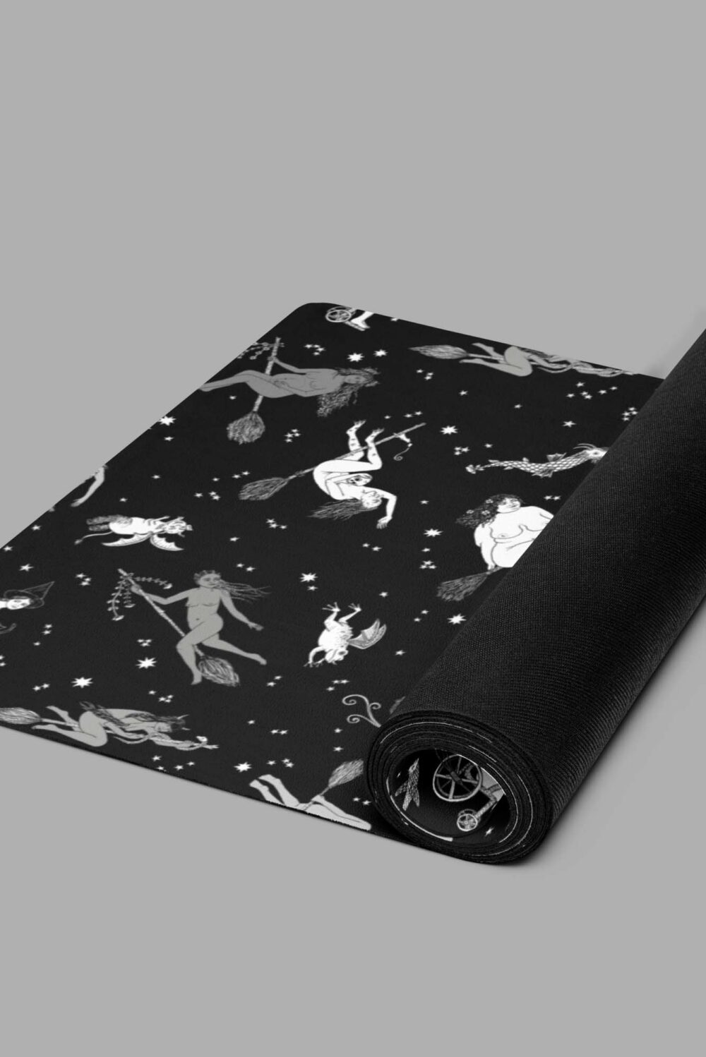 cosmic drifters intersectional witches print yoga mat rolled
