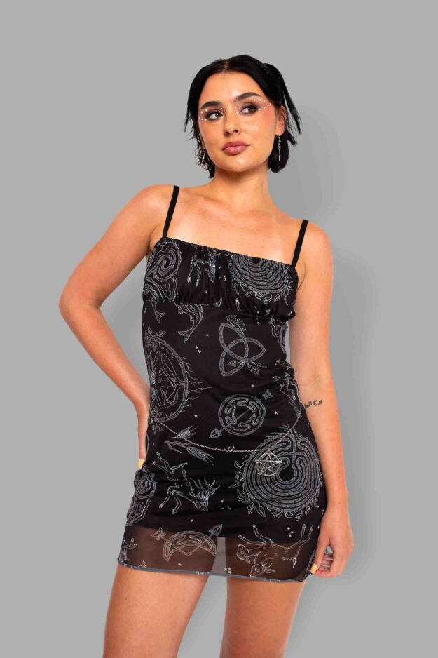 cosmic drifters lammas print mesh dress close