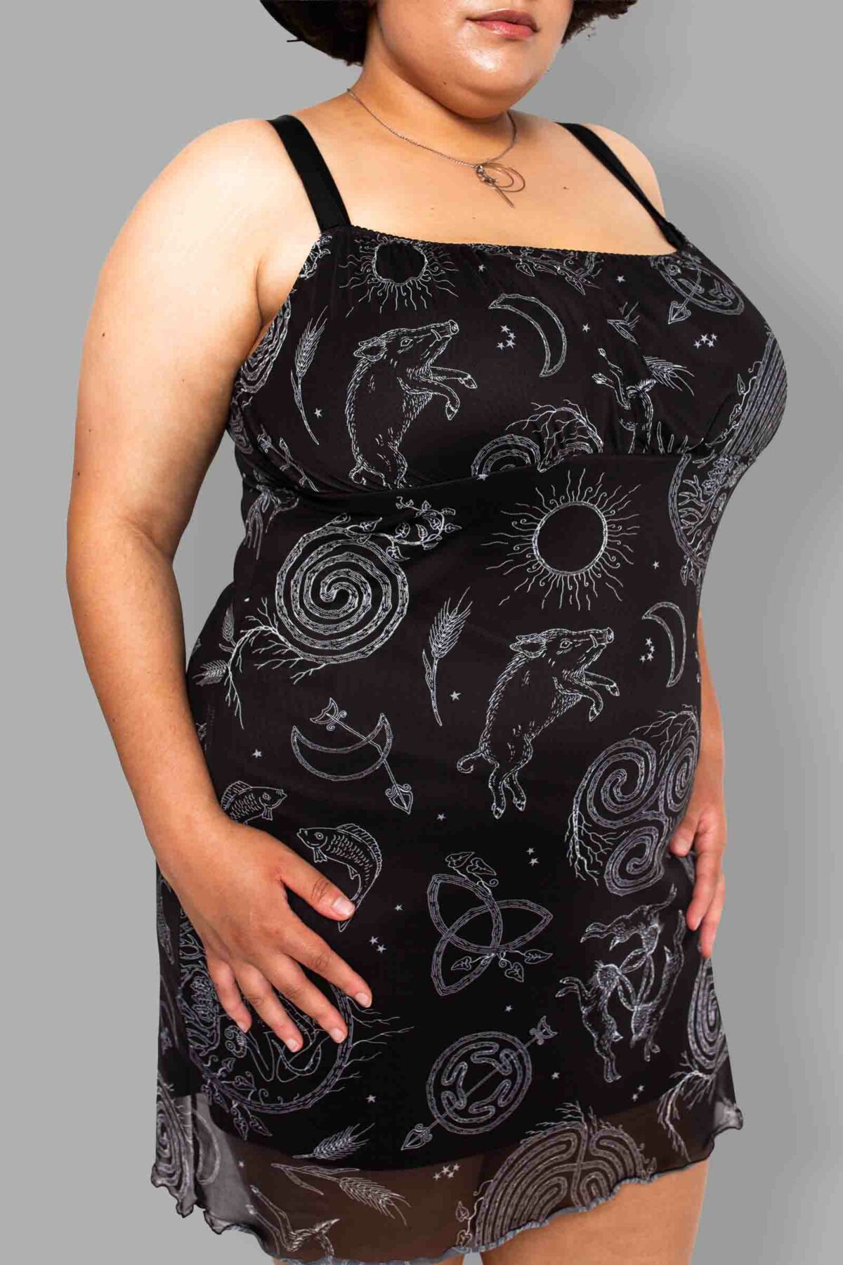 cosmic drifters lammas print mesh dress close2