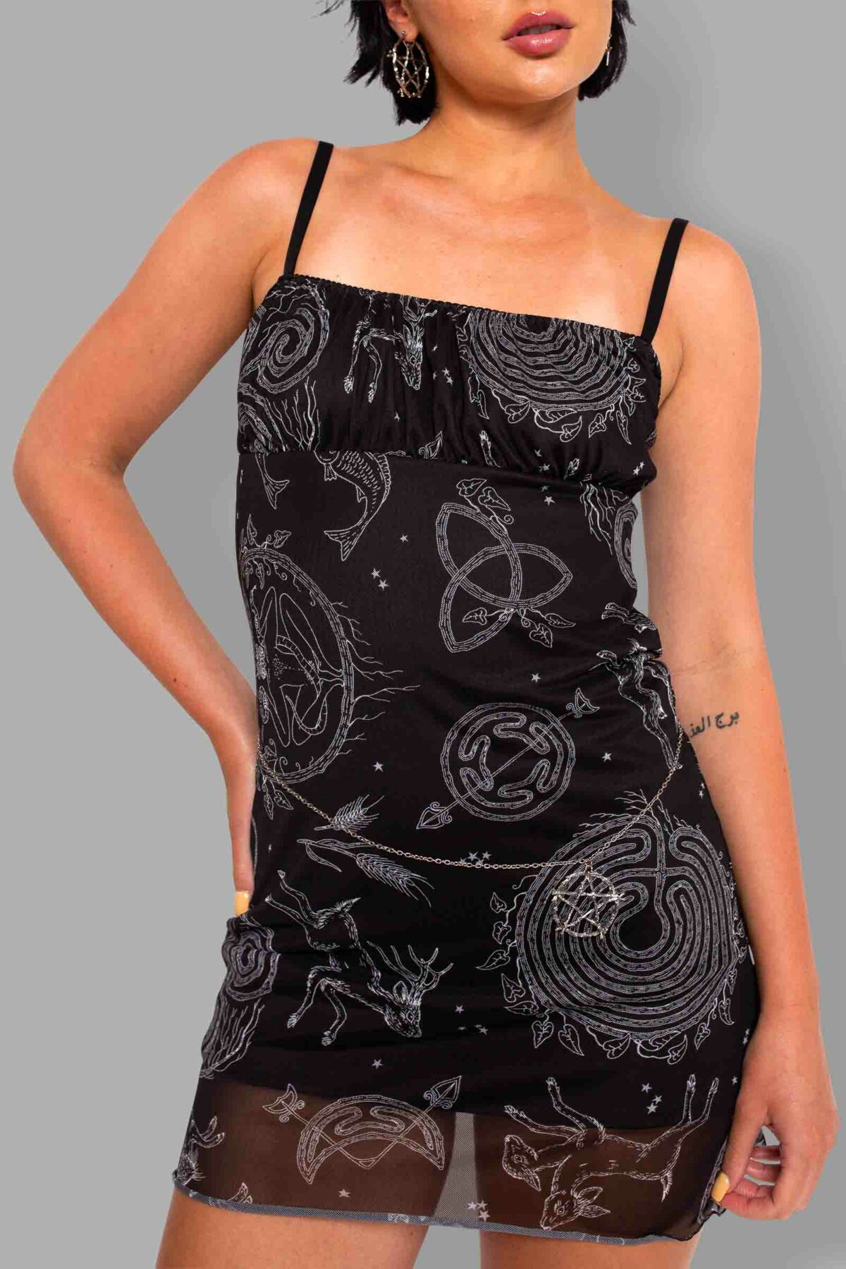 cosmic drifters lammas print mesh dress detail
