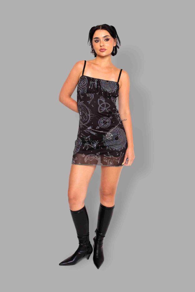 cosmic drifters lammas print mesh dress front