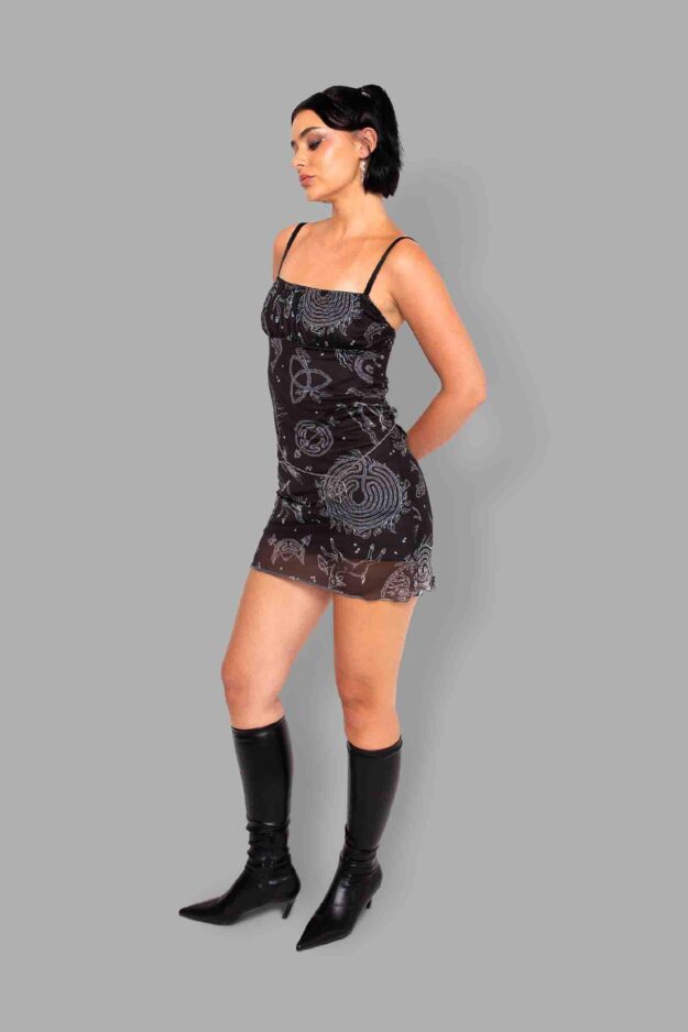 cosmic drifters lammas print mesh dress side
