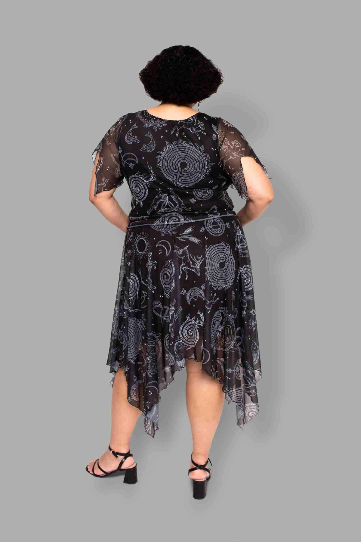 cosmic drifters lammas print mesh handkerchief skirt back