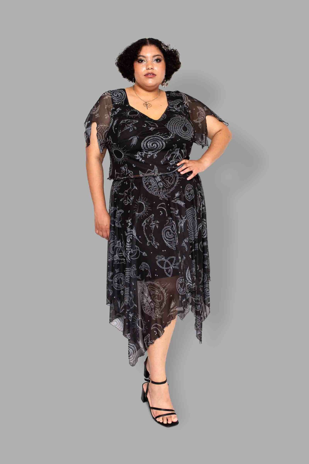 cosmic drifters lammas print mesh handkerchief skirt front