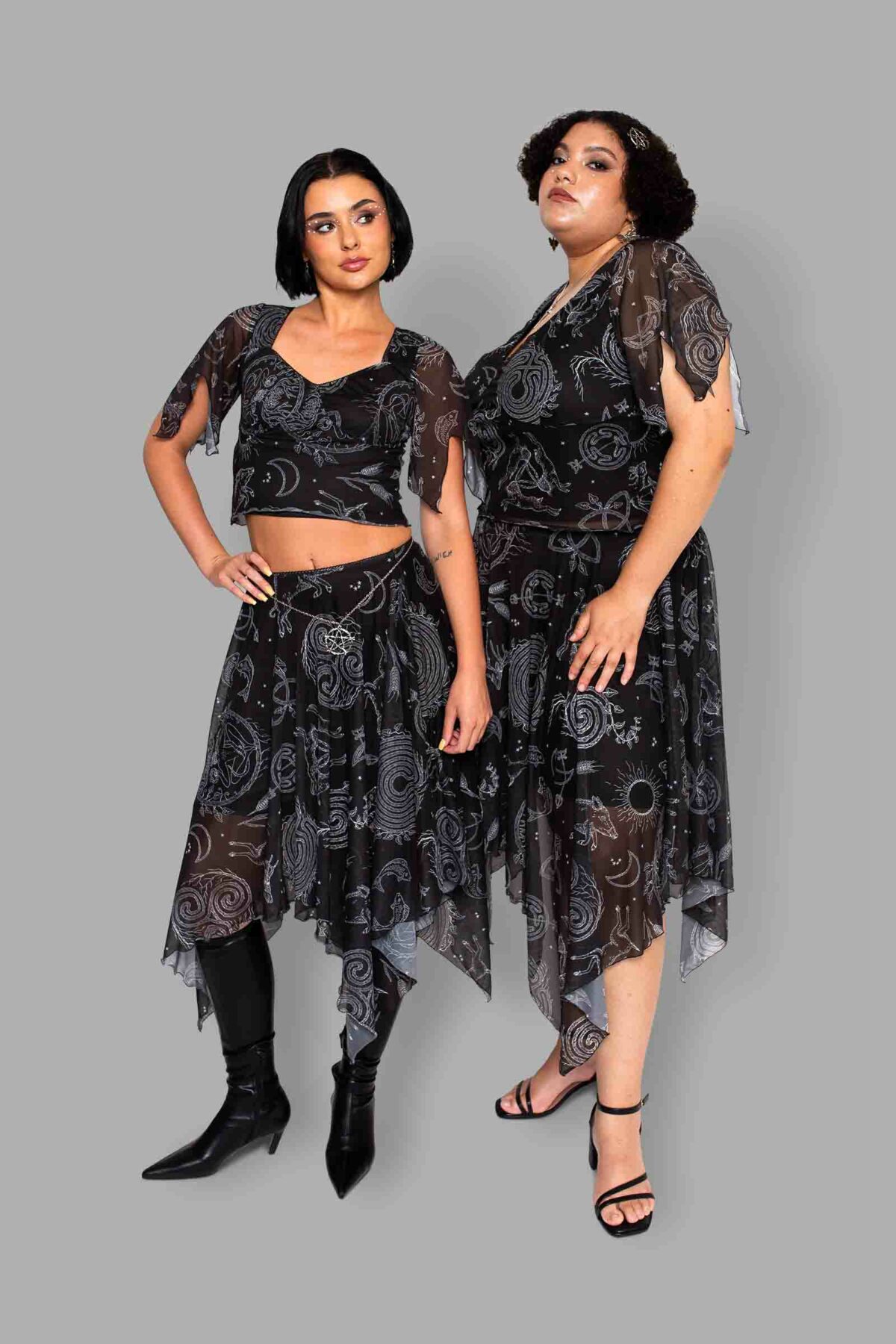 cosmic drifters lammas print mesh handkerchief skirt pairs