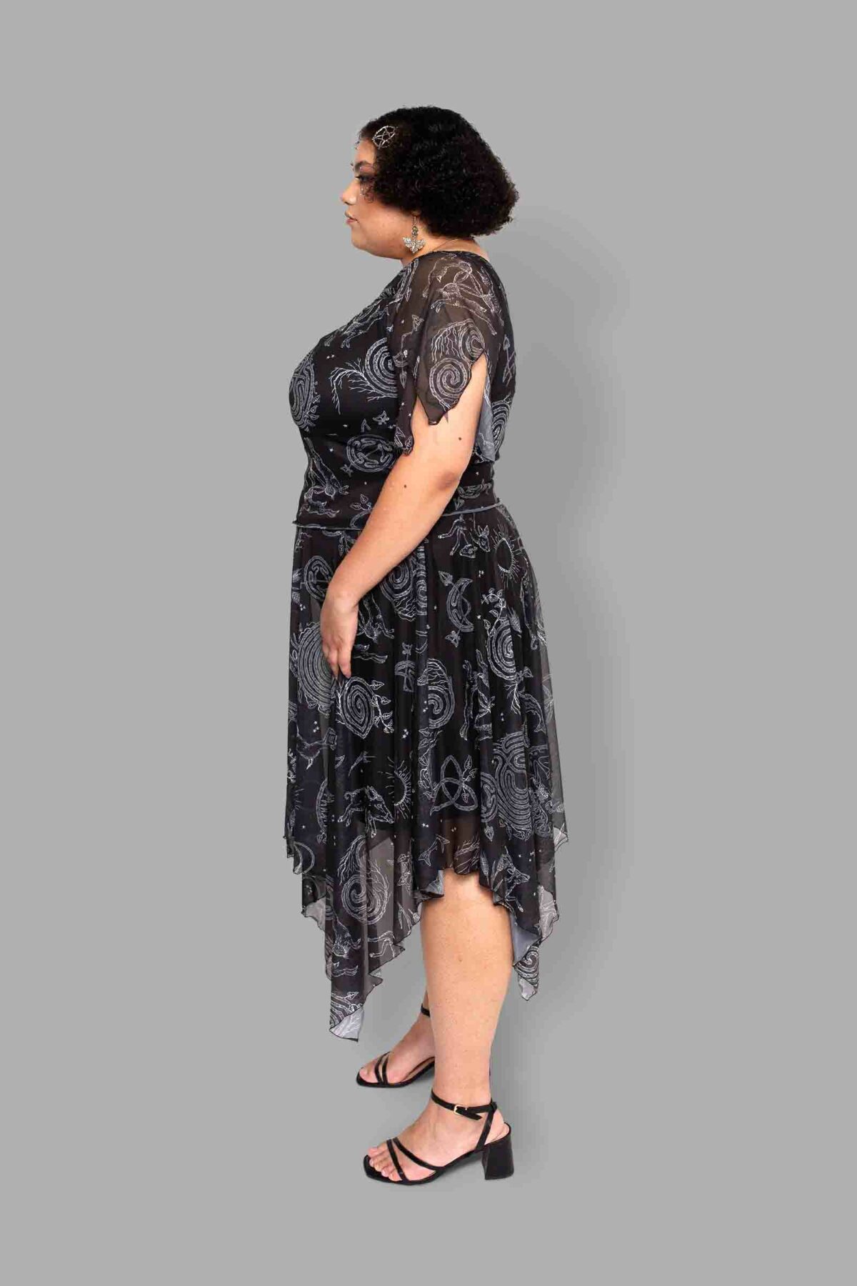 cosmic drifters lammas print mesh handkerchief skirt side