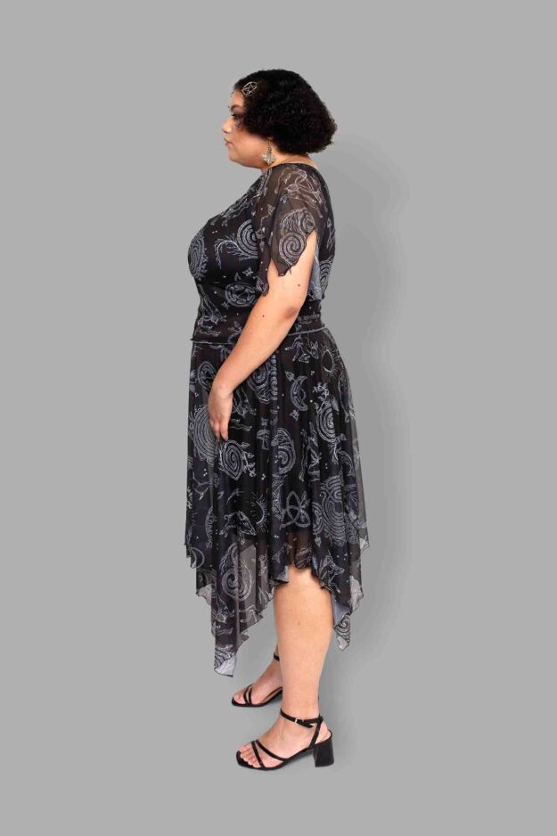 cosmic drifters lammas print mesh handkerchief skirt side