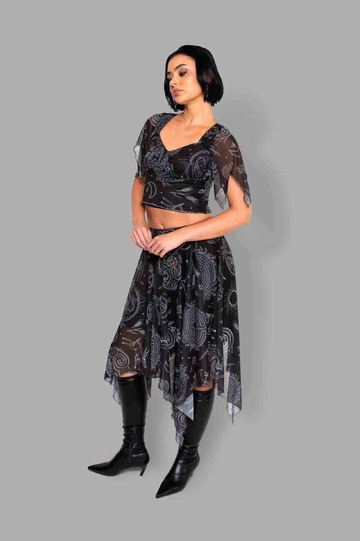 cosmic drifters lammas print mesh handkerchief skirt side2