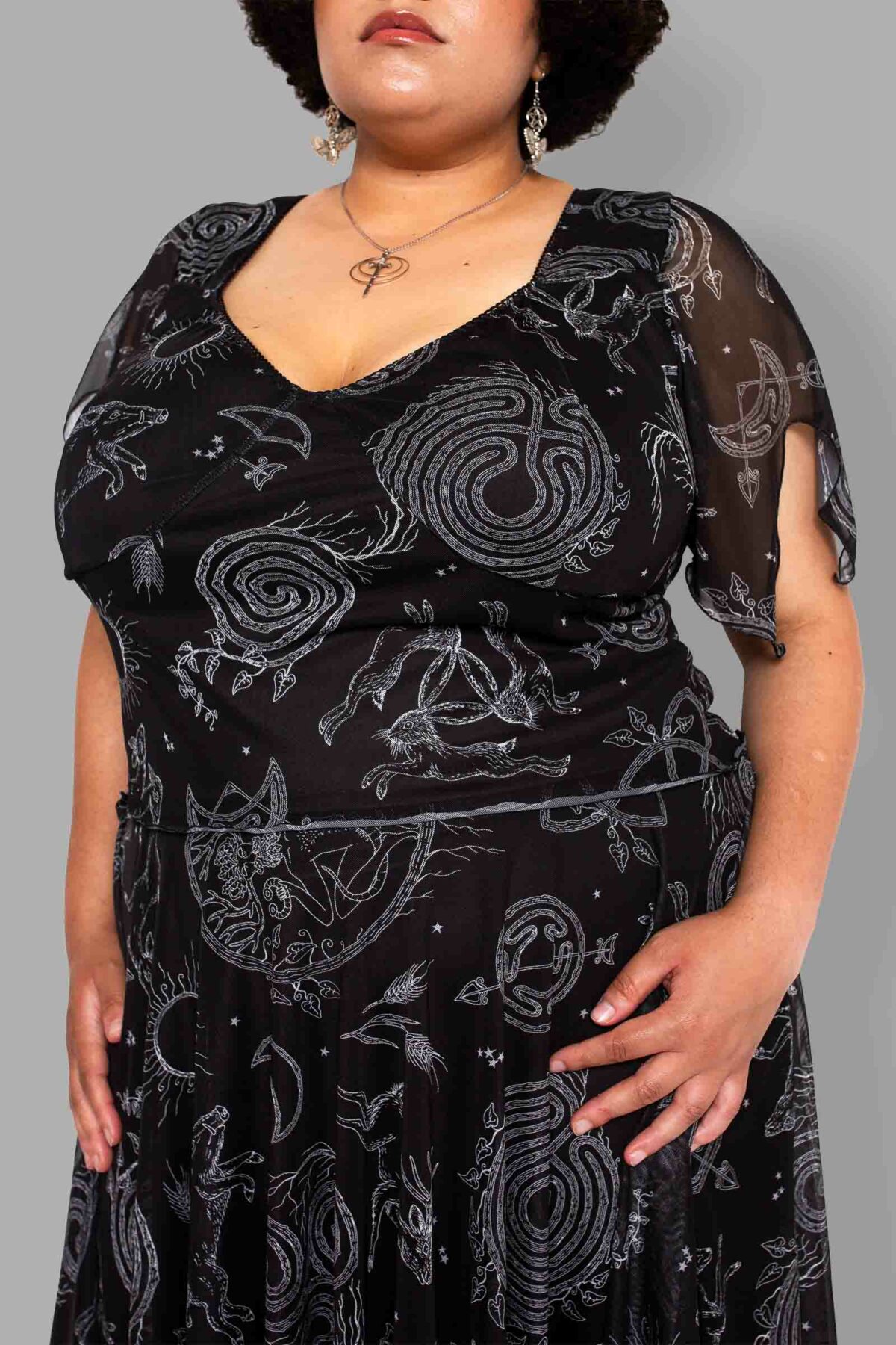cosmic drifters lammas print mesh top close