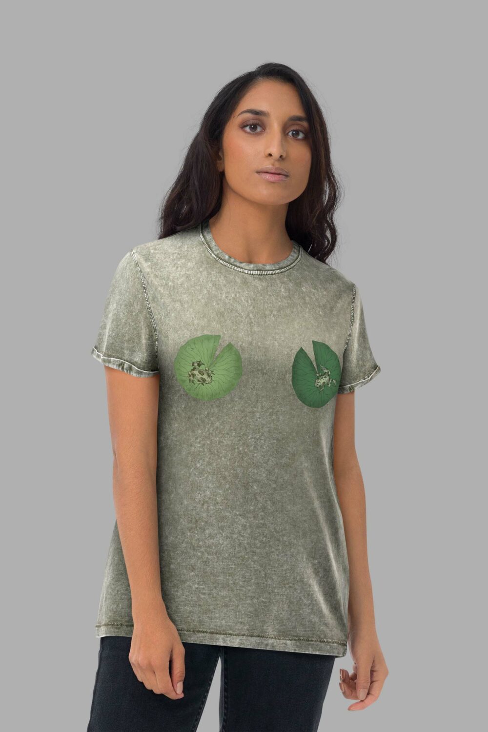 cosmic drifters lily pad tiddies unisex denim t shirt front