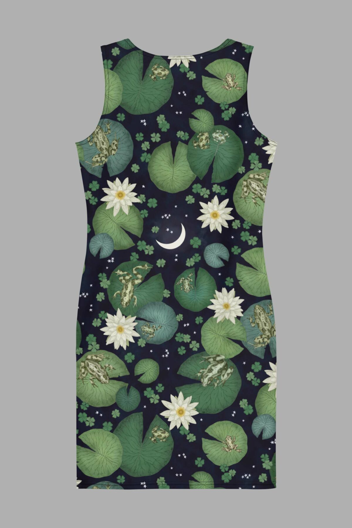 cosmic drifters lily pond print bodycon dress back2