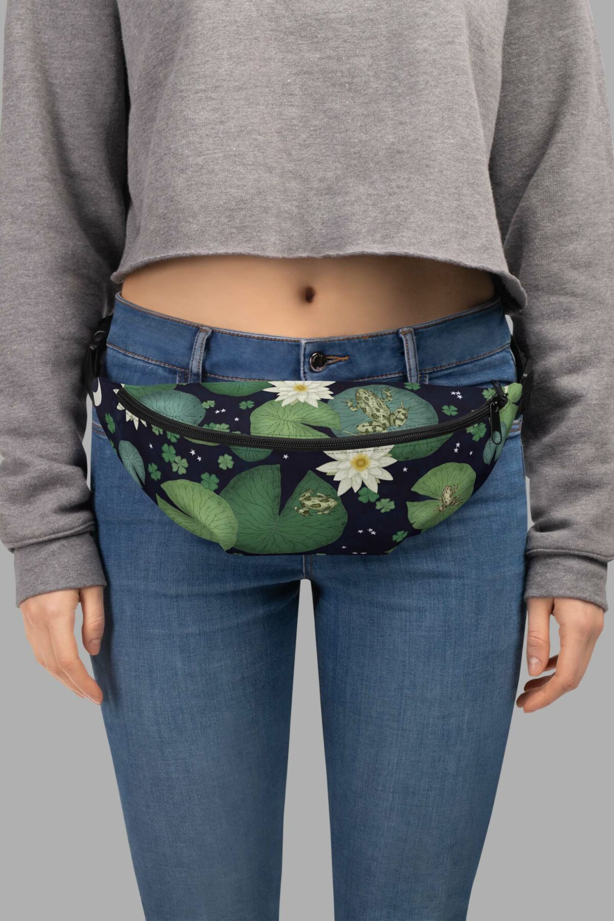 cosmic drifters lily pond print fanny pack front