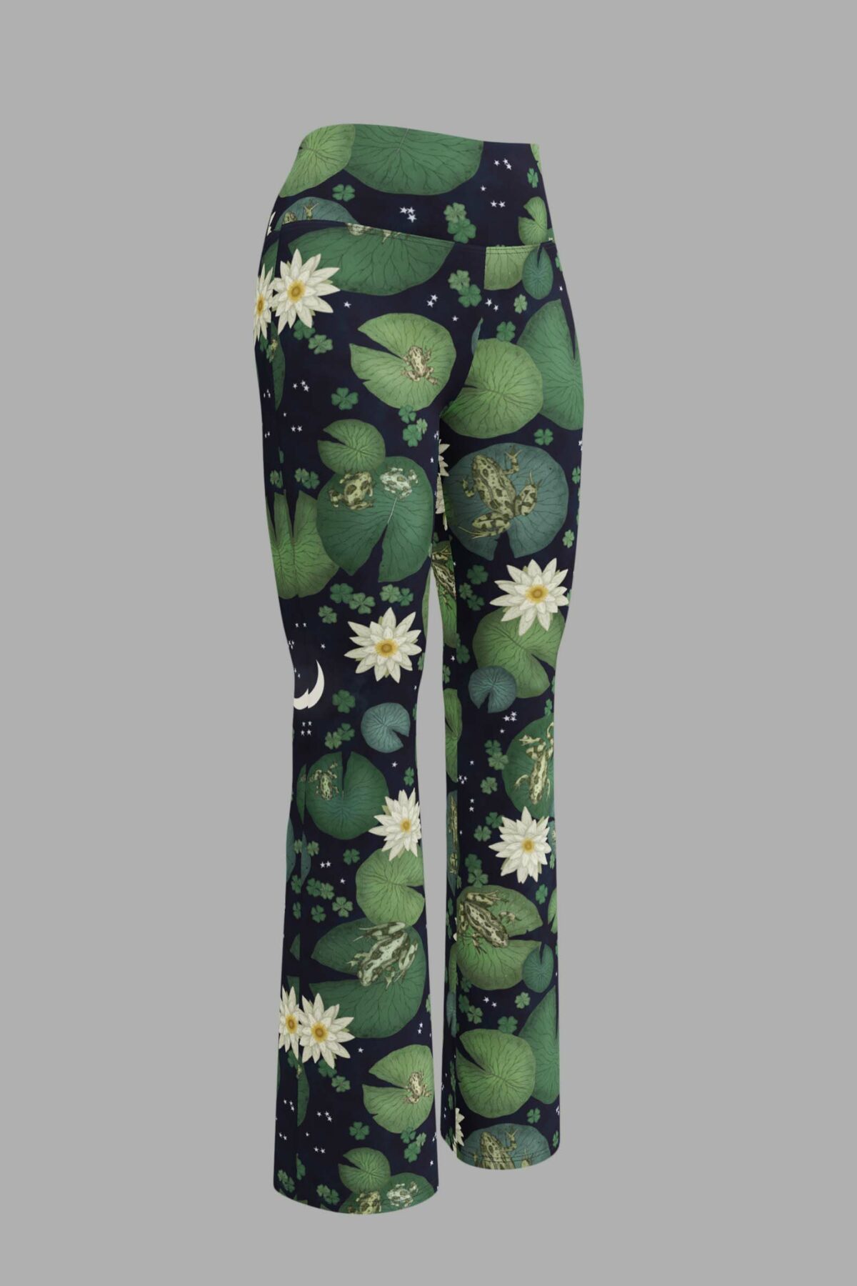 cosmic drifters lily pond print flare leggings front 2