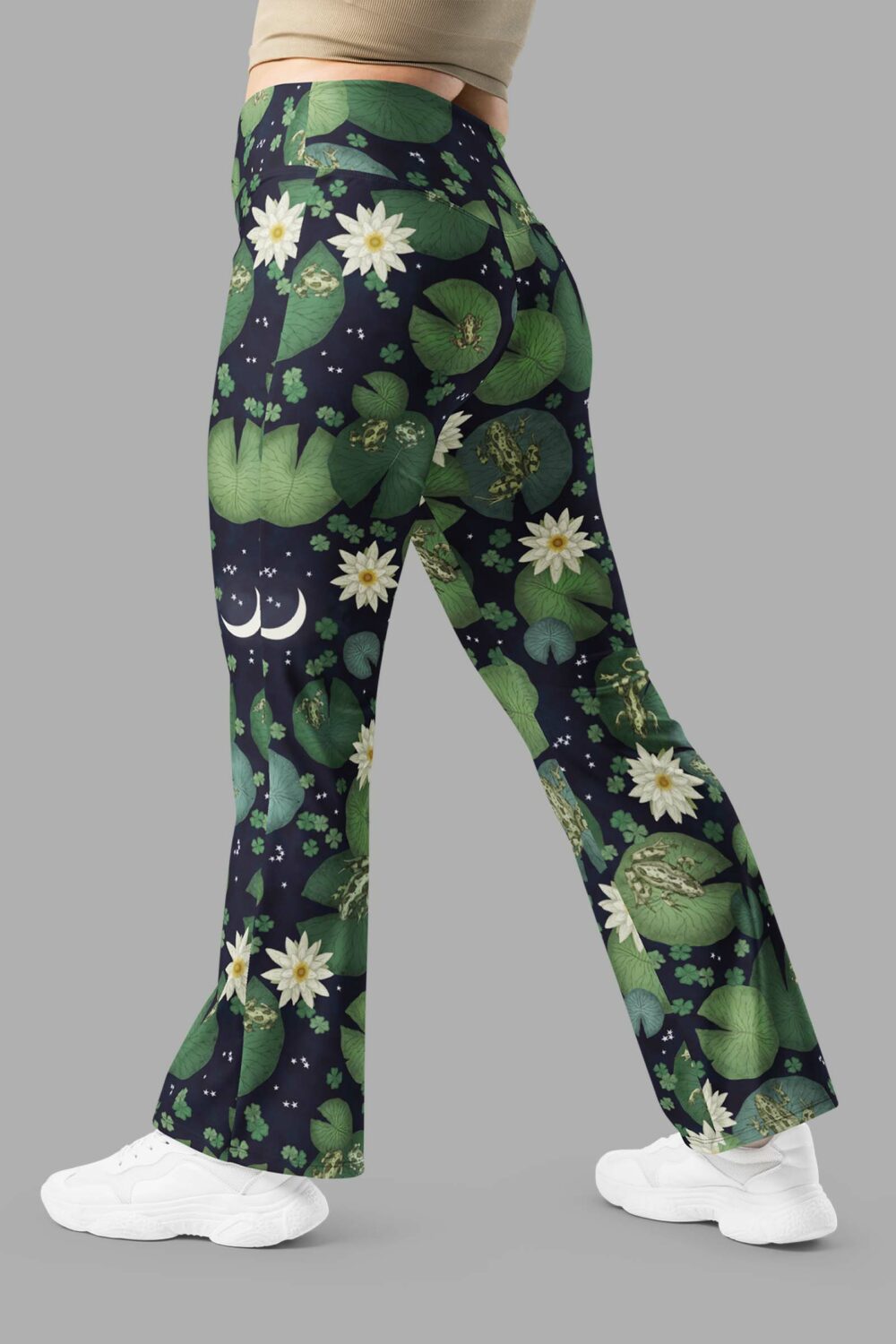 cosmic drifters lily pond print flare leggings side