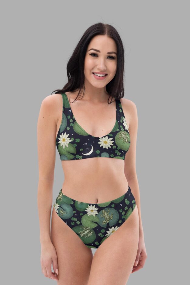 cosmic drifters lily pond print high waist bikini front2